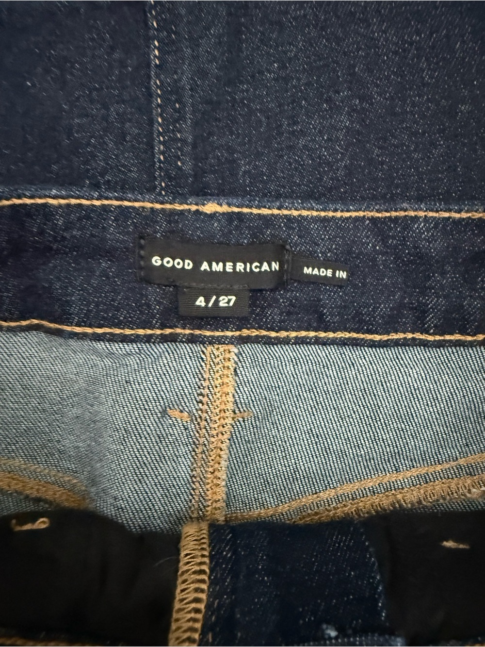 Good American Dark Blue Straight Leg Jeans Skirt with Front Slit - Picture 2 of 7